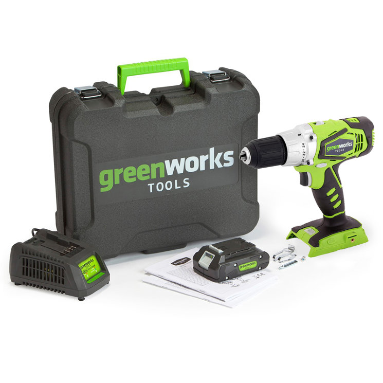 Дрель-шуруповерт ударная аккумуляторая Greenworks, 24V, с 1хАКБ 2 А.ч. и ЗУ в кейсе