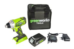 Дрель-шуруповерт ударная аккумуляторная Greenworks, 24V, с 2хАКБ 2 А.ч. и ЗУ в сумке