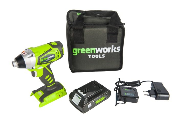 Дрель-шуруповерт ударная аккумуляторная Greenworks, 24V, с 2хАКБ 2 А.ч. и ЗУ в сумке
